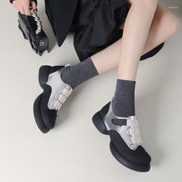 Dress Shoes Autumn/Spring Women Split Leather For Round Toe Lace Up Platform Casual Mixed Colours Sneakers