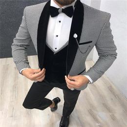 Italian Design 3 Piece Formal Men Suit Slim Fit Party Prom Houndstooth Groom Wedding Man Blazer Tuxedo255g