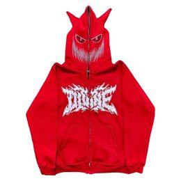 Y2K Gothic Casual Zipper Sweater Vintage Zipper Hooded Top Hip Hop Grunge European Street Apparel Men's Rhinestone Skeleton Loose Sweatshirt