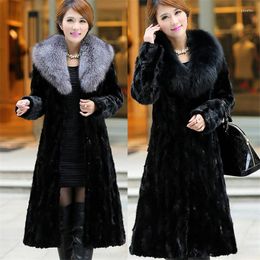 Women's Fur Faux Mink Coat Autumn Winter Long Warm Imitation Female Fashion Collar Overcoat Women Parkas