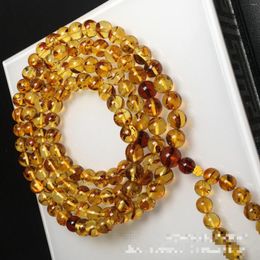 Strand 7mm Amber Flower Bracelet Women Fine Jewellery Genuine Natural Baltic Ambers 108 Bead Mala Elastic Bangles