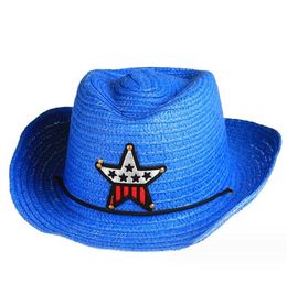 New baby summer Straw hats kids five star sun caps Infant cowboy hat children top hat jazz cap baby photography prop