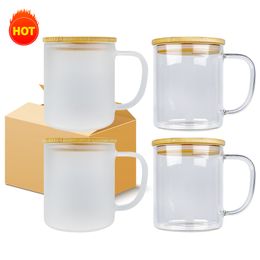 17oz single wall sublimation Best Value Gift crystal clear frosted high borosilicate glass suitable for vinyl Tea Milk Beer coffee mugs cup with bamboo lids