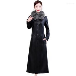 Women's Leather Autumn Winter Long Genuine Jacket Women Fashion Fur Collar Plus Cotton Liner Thick Sheepskin Coat Famale Clothing