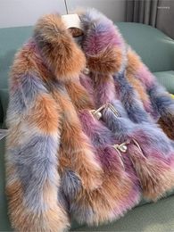 Women's Fur Faux Lmitation Coat Women Autumn Winter Fashion Loose Jackets Pearl Button Hairy Collar Warm Thick Outerwear