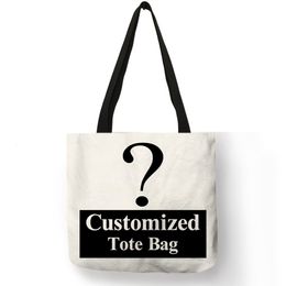 Evening Bags Personal Customize Women Tote Bag Linen Canvas Bag With Print Custom Your Pictures Shopping Bags DIY Hand Shoulder Bags 230909