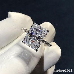 925 Sterling Silver Ring cut 5ct Diamond Moissanite Square Engagement Wedding Band rings for Women Gift280a