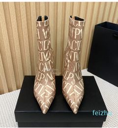 jacquard chenille Slender high heel ankle Ankle Boots almond toe genuine leather hight heel booties luxury designers shoe women Fashion Boots