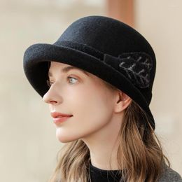 Berets Autumn Winter Woolen Fedoras For Women British Style Vintage Hats Temperament Elegant Warm Soft Wool Bucket Hat