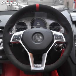 Black Suede Red Marker Car Steering Wheel Cover for Mercedes Benz A-Class 2013-2015 CLA-Class 2013 2014 C-Class 2013284B