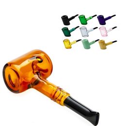Wholesale Thick heady Glass Hammer tobacco pipe Colourful 12cm High quality Bubbler Showerhead Percolator Mini Portable Water bong dab rig Pipes