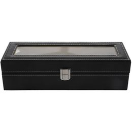 Watch case Leather watch box Jewellery box Gift for men 6 compartments - Black220V