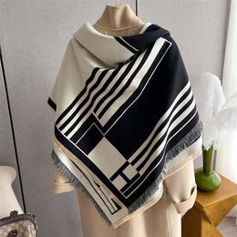 10% OFF Simple black white striped large square with double-sided cashmere scarf air-conditioned shawl and cloak to keep warm collar