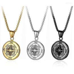 Pendant Necklaces Viking Compass Coin Stainless Steel Chain Necklace For Men Male Jewelry Accessories Wholesale