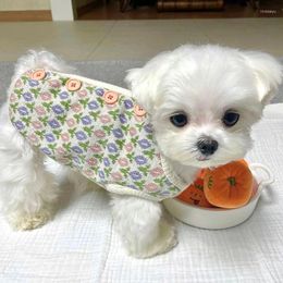 Dog Apparel Pet Autumn And Winter Clothes Green Flowers Puppy Warm Vest Poodle Open Sweater Knitted Fabric Coat