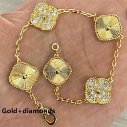 20color Fashion Classic 4 Four Leaf Clover Charm Bracelets Diamond Bangle Chain 18K Gold Agate Shell Mother-of-Pearl for Women&Gir262s