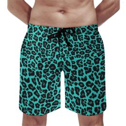 Men's Shorts Green Cheetah Spots Print Board Leopard Skin Christmas Gift Sportswear Beach Short Pants Quick Dry Retro Swimming Trunks