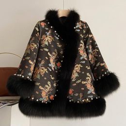 Frauen Pelz Stickerei Jacke Frauen Faux Mantel Büro Dame Elegante Dicke Warme Winter Luxus Pelzigen 2023 Oberbekleidung