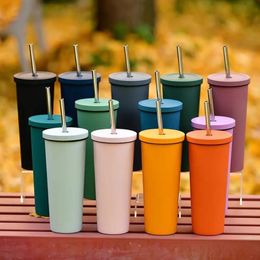 750ml Metal Tumblers With Lids&Straws Stainless Steel Water Bottles Double Insulated Cups Drinking Milk Mugs