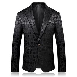 Men Crocodile Pattern Wedding Suit Black Blazer Jacket Slim Fit Stylish Costumes Stage Wear For Singer Mens Blazers Designs 9006 S170u