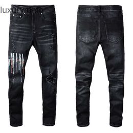 Denim Amiryes Jeans Designer Pants Man Mens Jean 830fashion street spray paint Colourful letters jeans casual pants cotton youth black tight FV3V