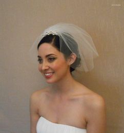 Bridal Veils Arrival 2023 Real Po White Ivory Headdress Bride Rhinestone Short Blusher Veil Accessoires De Mariage