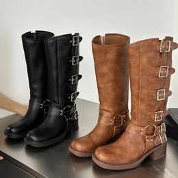 Boots 2023 Brand Buckles Fashion Street Riding Cool Knee High Motorcycles Boot Shoes for Women 230911