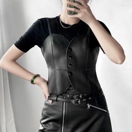 Women's Leather Jacket 2023 Autumn And Winter Versatile Multi-color Single Breasted Slim Fitting Outer Belt Vest For Women Sheep