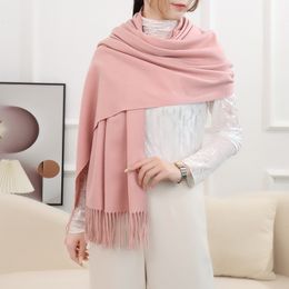 New solid Colour imitation cashmere scarf autumn and winter thick warm monochrome pulled hair shawl fringed long scarf for men and women