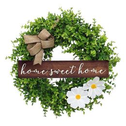 Decorative Flowers Wreaths 44cm Wreath Christmas Wall Decorations Small Fresh Nameplates Artificial Flowers Round Garland Door Hangers. 230911