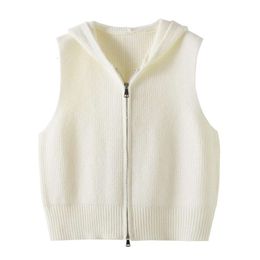 Zippered Hooded Knitted Vest For Women Autumn And Winter Style Loose Folding Shirt Short All Matching Top