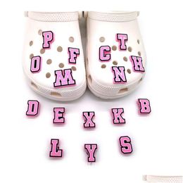 Shoe Parts Accessories Fashion Halloween Clog Charms Decoration Shoes Charm Buckle Pins Buttons Pink English Capital Letters Number Ki Dhgtg