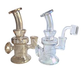 5in Mini Electroplating Iridescent Diamond Glass Smoking Water Pipes Recycler Dab Rigs with Inline Percolator Color Randomly with Quartz Banger