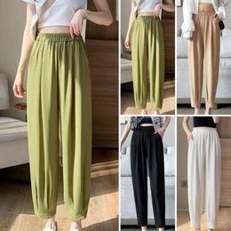 Women's Pants Women Casual Waist Elastic Waistband Pockets Shrinkable Cuffs Summer Ice Silk Harem Trousers Streetwear