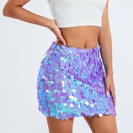Skirts Puloru Shiny Sequins Mini Women's High Waist Bodycon Club Fashion Streetwear Sparkly Wrapped Short Pencil Skirt