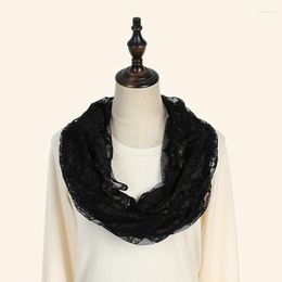 Scarves Shawl With Fringes Embroidered Floral Lace Flower Scarf Round Veil Muslim Head Wraps Elegant