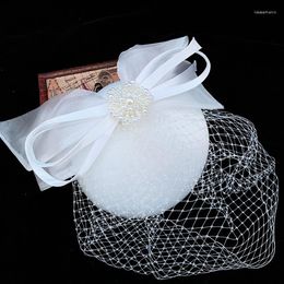 Berets Women Chic Pearl Bowknot Headdress Cocktail Wedding Party Headpiece Headwear Hair Accessories Veil Fascinator Hat