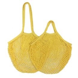 New Mesh Bags Washable Reusable Cotton Grocery Net String Shopping Bag Eco Market Tote for Fruit Vegetable Portable short and long handles