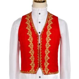 Men's Vests Stylish Gold Embroidery Baroque Vest Men Slim Fit Prince Black Waistcoat Stage Prom Drama Opera Costume Gilet 230909