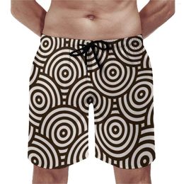 Men's Shorts Board Abstract Circles Retro Swimming Trunks Japanese Circular Men Quick Drying Sports Surf Plus Size Beach Short Pants