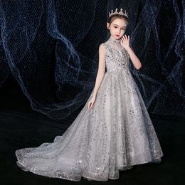 Graceful A Line Lace Flower Girl Dresses For Long Toddler Pageant Gowns Tulle Sweep Train First Communion Princess Ball Gown Wedding Party Dress 403