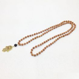 Beaded Necklaces St0244 Hamsa Handmade Mala Necklace Yoga Meditation Energy African Beads Drop Delivery Jewellery Pendants Dhgarden Dhd0H