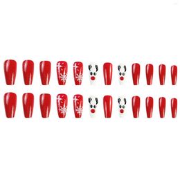 False Nails 24pcs Fake Nail For Women White Red Christmas Theme Reusable Artificial And Girl Party Activity