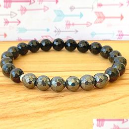 Beaded Mg1208 Genuine Faceted Black Tourmaline Hematite Energy Bracelet Grounding The Root Chakra Wrist Mala Drop Delivery Je Dhgarden Dh0Cr