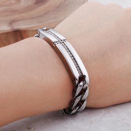 Link Bracelets Stainless Steel Bracelet Europe And America Titanium Cross Stone Men Retro Jewelry