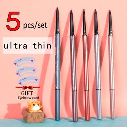 Eyebrow Enhancers 5PcsSet Pencil 15mm Ultra Thin with Brush Slim Waterproof Natural Long Lasting Tattoo Cosmetics Dark Brown Gray Color 230911