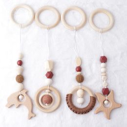 Decorative Figurines 4 Pc/set Wooden Animal Baby Rattle Toys Gym Play Rack Hanging Decor Ornaments Kids Room Pendant Decoration Gifts