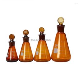 Brown Glass Graduated Conical Flask With Stopper Borosilicate Erlenmeyer Triangle Flasks For Experiment 50-250ml