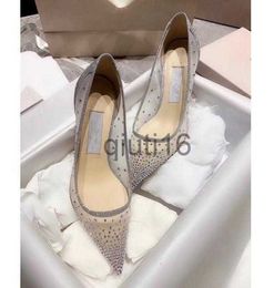 Dress Shoes Luxury Mesh Diamond High heels shoes women flat shoe new color drill sequins Designer ladies wedding party white breathable Crystal highheeled shoes wit