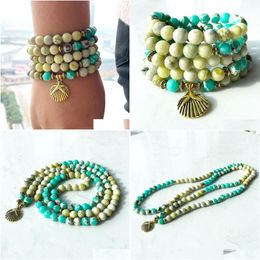 Beaded Mg1388 Green Jasper Yellow Turquoise 108 Mala Bracelet Womens Yoga Spiritual Necklace Nce Energy Jewellery Drop Delivery Dhgarden Dhcal